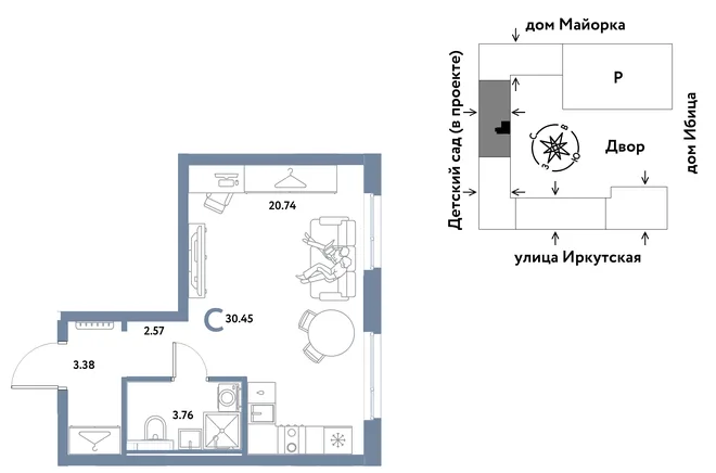 Планировка Студия, 30.45 м² ЖК «Остров-сад» Планировка Студия, 30.45 м² ЖК «Остров-сад»