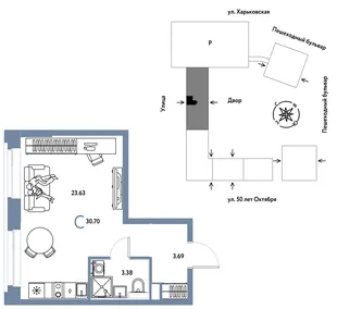 Планировка Студия, 30.7 м² ЖК «Сердце Сибири»