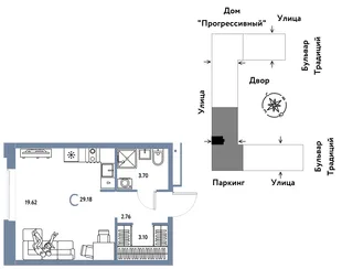 Планировка Студия, 29.18 м² ЖК «Микрорайон Домашний»