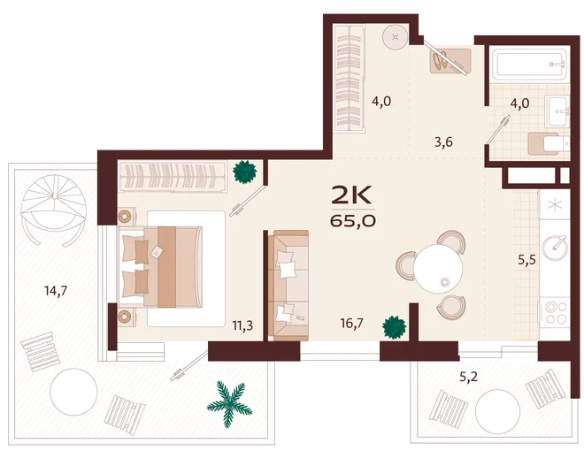 Планировка 2-комн. квартира, 65 м² ЖК «Роялта» Планировка 2-комн. квартира, 65 м² ЖК «Роялта»