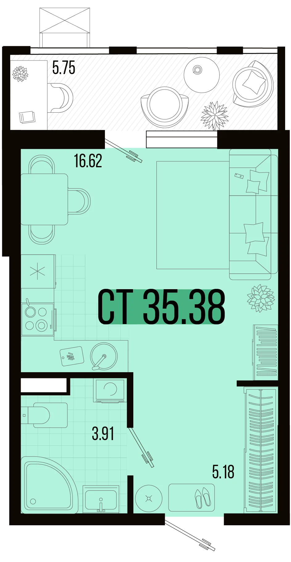 Планировка Студия, 32.5 м² ЖК «Цветной бульвар»