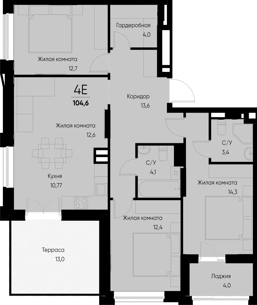 Планировка 4-комн. квартира, 104.6 м² ЖК «Васильевский остров»