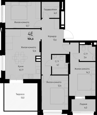 Планировка 4-комн. квартира, 104.6 м² ЖК «Васильевский остров»