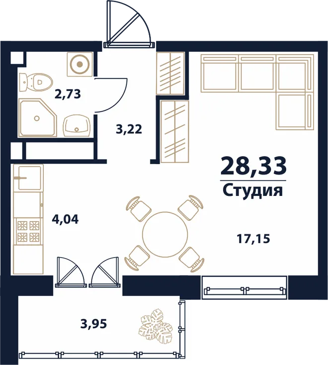 Планировка Студия, 28.33 м² ЖК «Атмосфера»