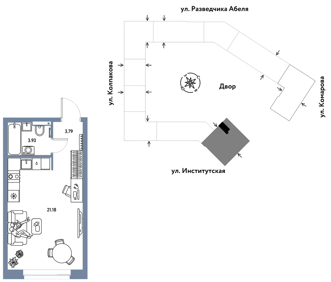 Планировка Студия, 28.9 м² ЖК «Страна.Парковая»