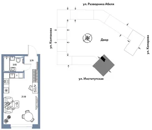 Планировка Студия, 28.9 м² ЖК «Страна.Парковая»