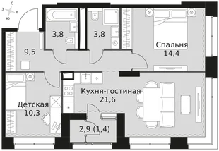 Квартира 3-комн. квартира, 64.8 м² ЖК «Sky Garden» Фото 1 Квартира 3-комн. квартира, 64.8 м² ЖК «Sky Garden» Фото 1