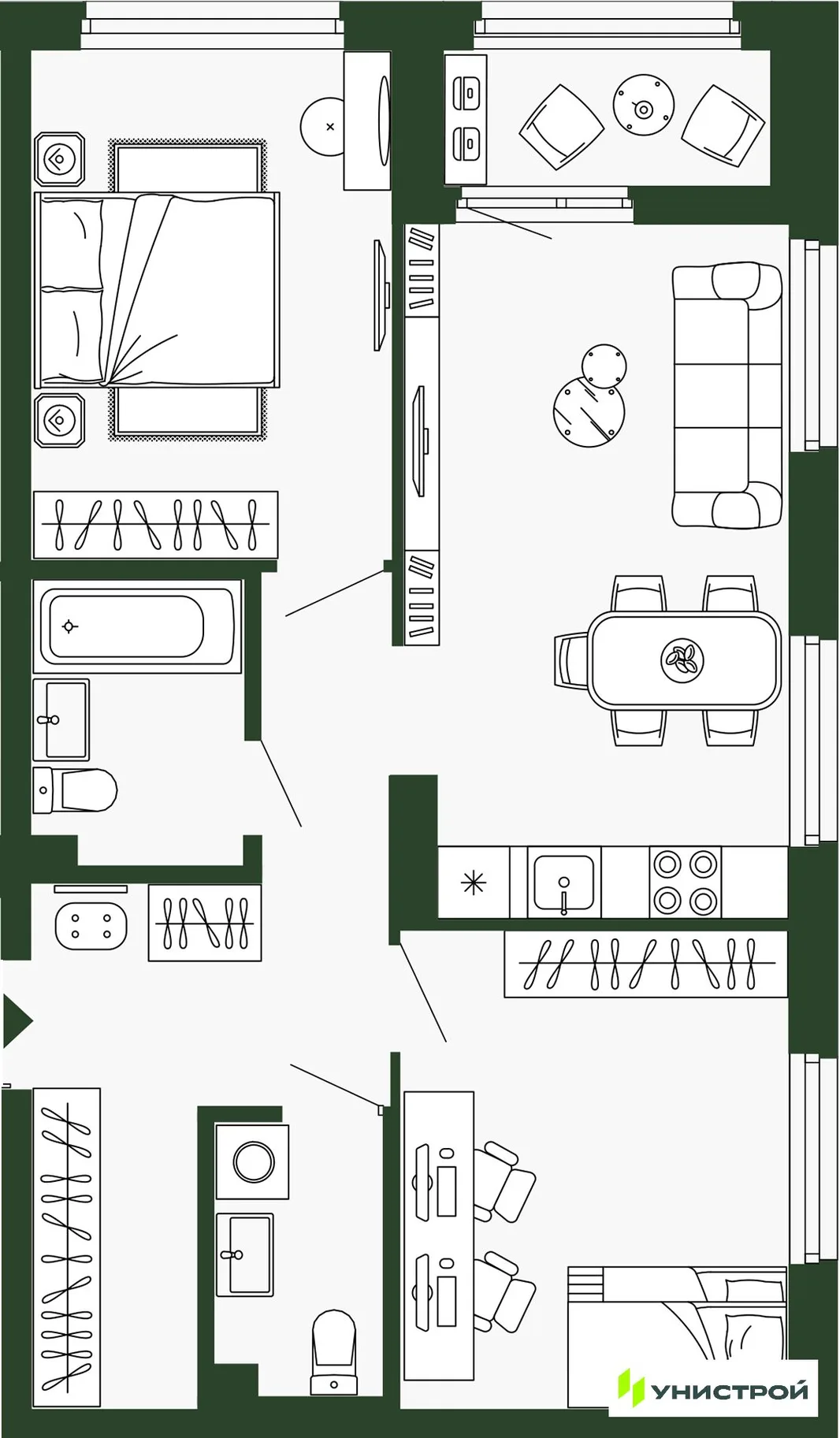 Планировка 2-комн. квартира, 64.8 м² ЖК «Парковый квартал 2.0»
