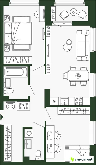Планировка 2-комн. квартира, 64.8 м² ЖК «Парковый квартал 2.0»