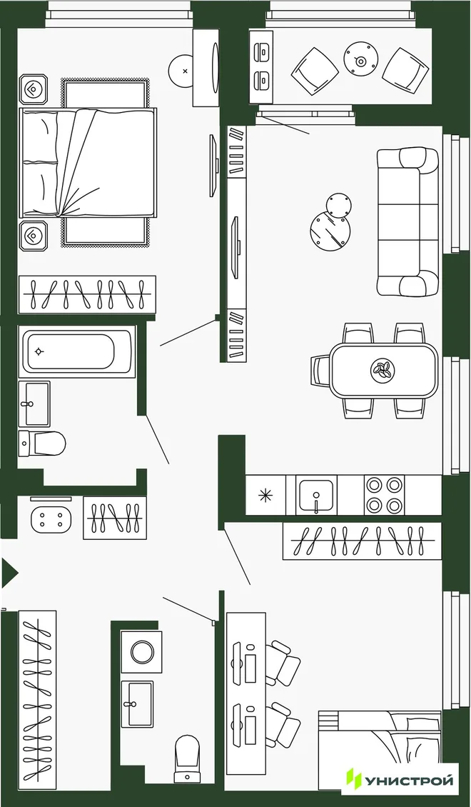 Планировка 2-комн. квартира, 64.8 м² ЖК «Парковый квартал 2.0» Планировка 2-комн. квартира, 64.8 м² ЖК «Парковый квартал 2.0»