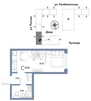Планировка Студия, 23.83 м² ЖК «Уральский сад»