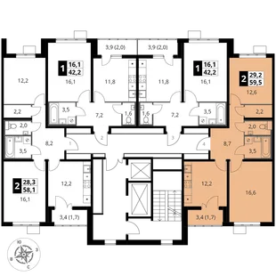 Квартира 2-комн. квартира, 59.5 м² ЖК «1-й Южный» Фото 2 Квартира 2-комн. квартира, 59.5 м² ЖК «1-й Южный» Фото 2