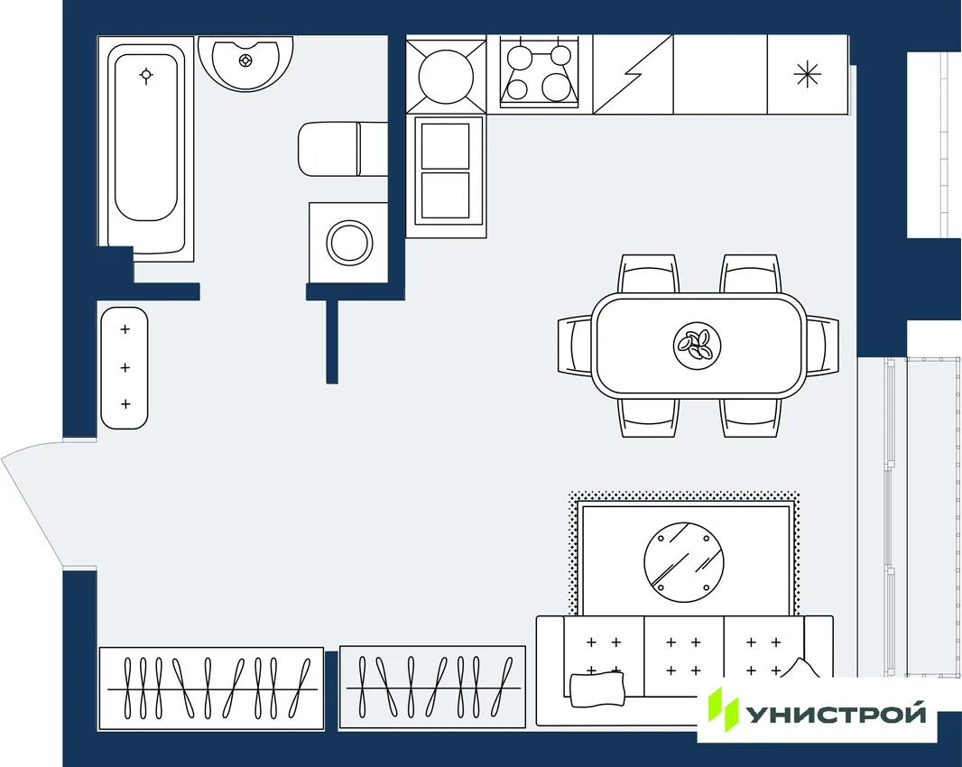 Планировка 1-комн. квартира, 28.7 м² ЖК «ГРАНД БЕРЕГ»