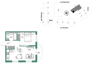 Планировка 2-комн. квартира, 41.02 м² ЖК «Остров-сад»