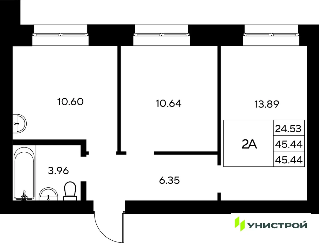 Планировка 2-комн. квартира, 45.44 м² ЖК «Царёво City»