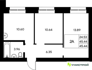 Планировка 2-комн. квартира, 45.44 м² ЖК «Царёво City»