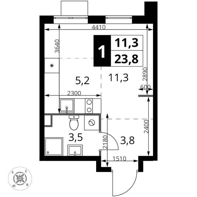 Планировка Студия, 23.8 м² ЖК «1-й Шереметьевский» Планировка Студия, 23.8 м² ЖК «1-й Шереметьевский»