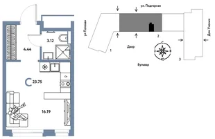 Планировка Студия, 23.8 м² ЖК «Авторский»