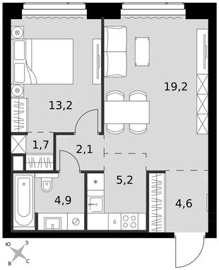 Квартира 2-комн. квартира, 50.9 м² ЖК «Amber Сity» Фото 1