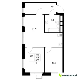 Планировка 2-комн. квартира, 57.8 м² ЖК «Стадиум»