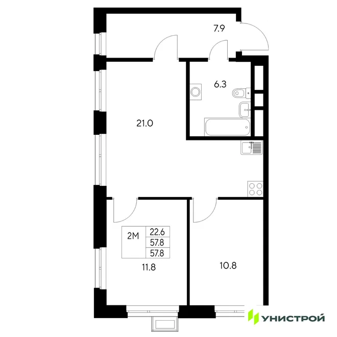Планировка 2-комн. квартира, 57.8 м² ЖК «Стадиум» Планировка 2-комн. квартира, 57.8 м² ЖК «Стадиум»