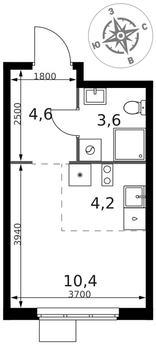 Планировка Студия, 22.8 м² ЖК «1-й Химкинский»