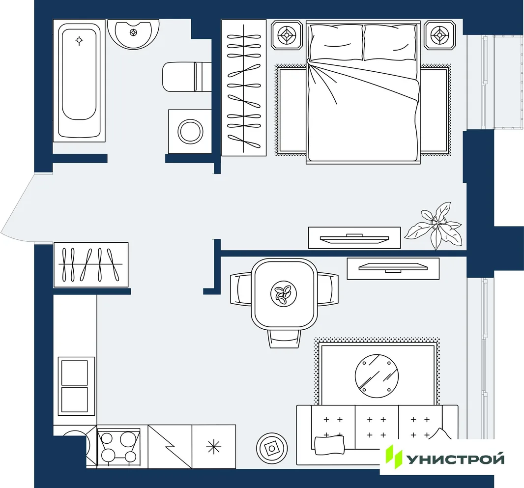 Планировка 1-комн. квартира, 33.87 м² ЖК «ГРАНД БЕРЕГ»