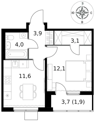 Квартира 1-комн. квартира, 36.6 м² ЖК «1-й Ясеневский» Фото 1 Квартира 1-комн. квартира, 36.6 м² ЖК «1-й Ясеневский» Фото 1