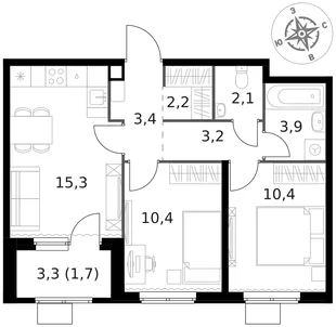 Квартира 2-комн. квартира, 52.6 м² ЖК «1-й Химкинский» Фото 1 Квартира 2-комн. квартира, 52.6 м² ЖК «1-й Химкинский» Фото 1