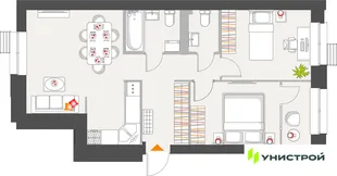 Планировка 3-комн. квартира, 59.53 м² ЖК «Атмосфера»