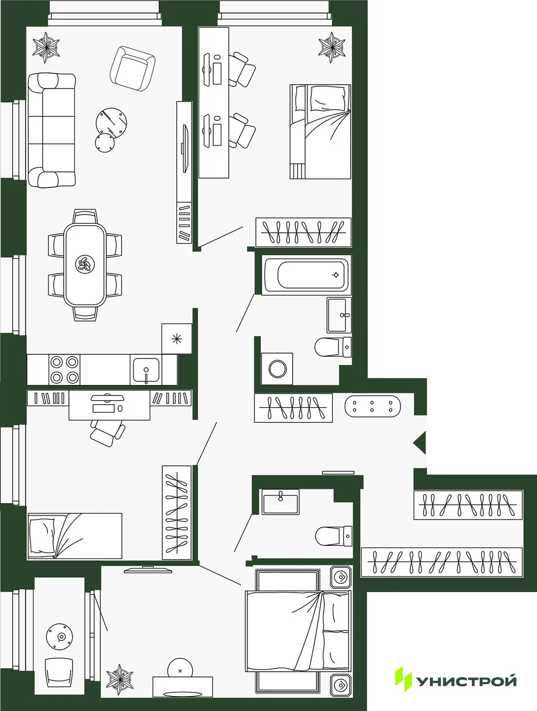 Планировка 3-комн. квартира, 82.7 м² ЖК «Парковый квартал 2.0»
