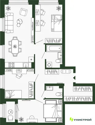 Планировка 3-комн. квартира, 82.7 м² ЖК «Парковый квартал 2.0»