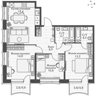 Квартира 3-комн. квартира, 79.7 м² ЖК «Фордевинд» Фото 1 Квартира 3-комн. квартира, 79.7 м² ЖК «Фордевинд» Фото 1