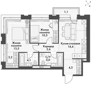 Квартира 2-комн. квартира, 62.9 м² ЖК «Философия» Фото 1 Квартира 2-комн. квартира, 62.9 м² ЖК «Философия» Фото 1