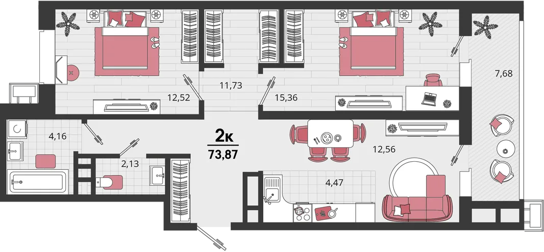 Планировка 3-комн. квартира, 73.87 м² ЖК «Родные просторы»