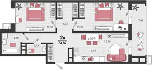 Планировка 3-комн. квартира, 73.87 м² ЖК «Родные просторы»