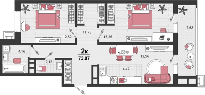 Планировка 3-комн. квартира, 73.87 м² ЖК «Родные просторы» Планировка 3-комн. квартира, 73.87 м² ЖК «Родные просторы»