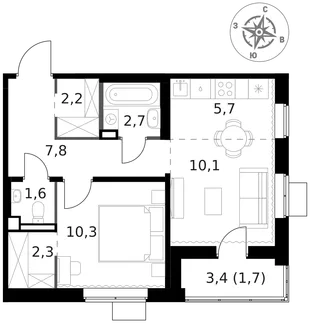 Квартира 2-комн. квартира, 44.4 м² ЖК «1-й Ясеневский» Фото 1