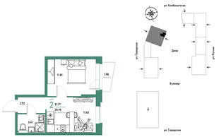 Планировка 2-комн. квартира, 31.77 м² ЖК «Уральский сад»