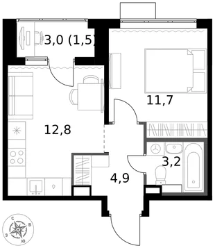 Квартира 1-комн. квартира, 34.1 м² ЖК «1-й Химкинский» Фото 1 Квартира 1-комн. квартира, 34.1 м² ЖК «1-й Химкинский» Фото 1