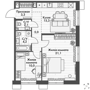 Квартира 2-комн. квартира, 61 м² ЖК «Флагман» Фото 1 Квартира 2-комн. квартира, 61 м² ЖК «Флагман» Фото 1