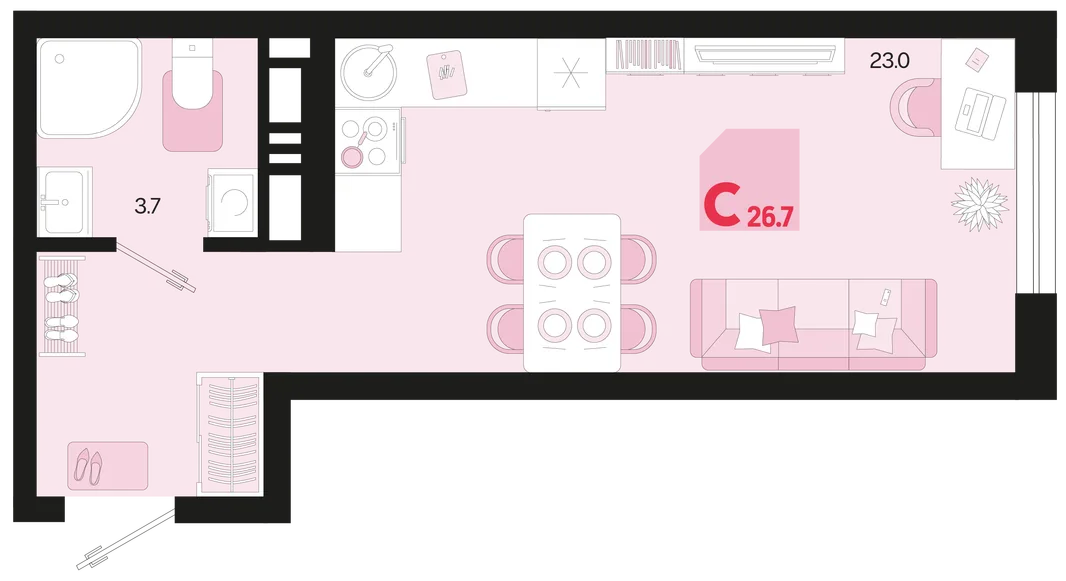 Планировка Студия, 26.7 м² ЖК «Первое место»