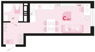 Планировка Студия, 26.7 м² ЖК «Первое место»