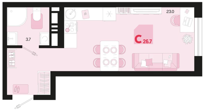 Планировка Студия, 26.7 м² ЖК «Первое место» Планировка Студия, 26.7 м² ЖК «Первое место»