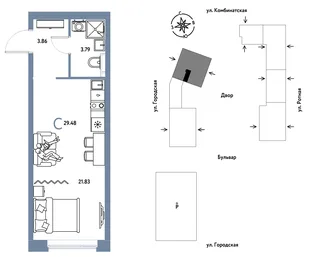 Планировка Студия, 29.48 м² ЖК «Уральский сад»