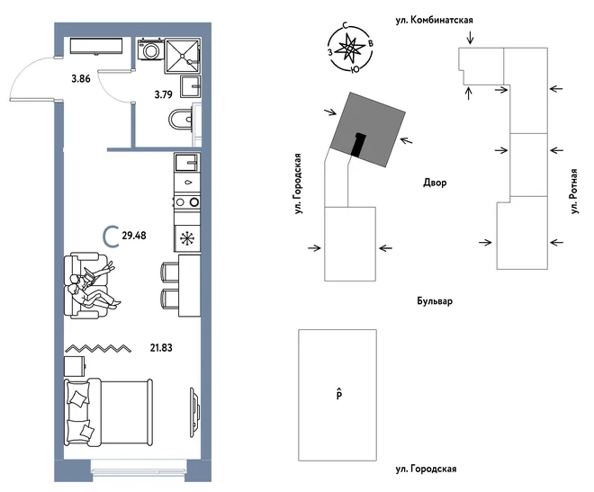 Планировка Студия, 29.48 м² ЖК «Уральский сад» Планировка Студия, 29.48 м² ЖК «Уральский сад»