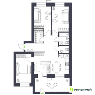 Планировка 3-комн. квартира, 88.72 м² ЖК «Царёво City»