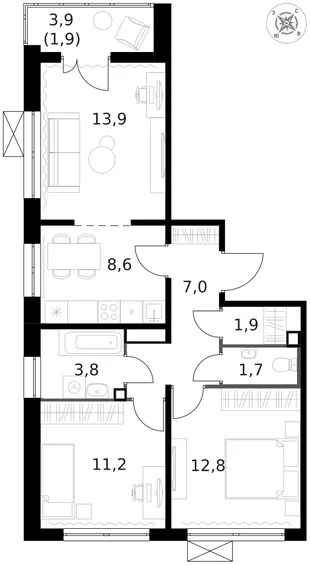 Квартира 3-комн. квартира, 63.2 м² ЖК «1-й Ленинградский» Фото 1 Квартира 3-комн. квартира, 63.2 м² ЖК «1-й Ленинградский» Фото 1