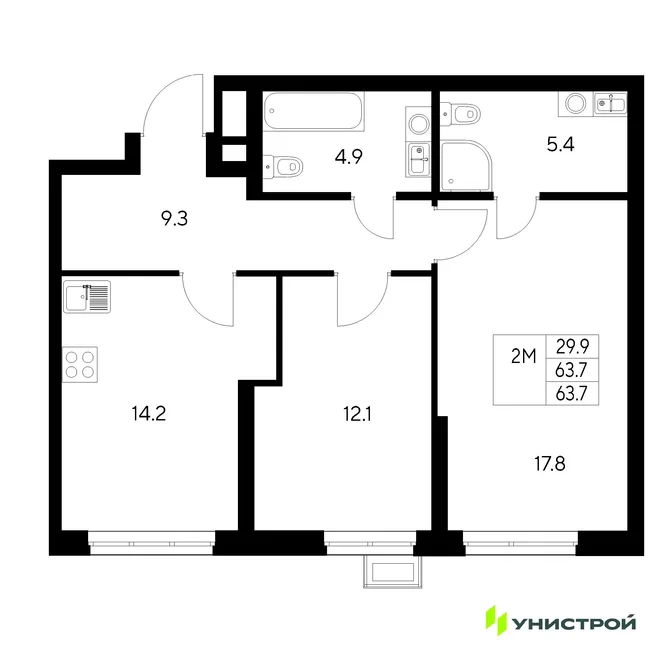 Планировка 2-комн. квартира, 63.7 м² ЖК «Стадиум» Планировка 2-комн. квартира, 63.7 м² ЖК «Стадиум»