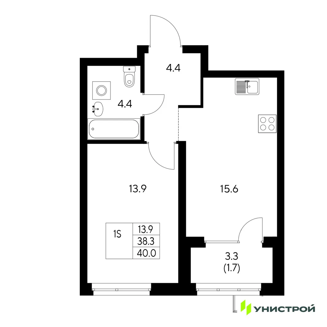 Планировка 1-комн. квартира, 40 м² ЖК «Стадиум»